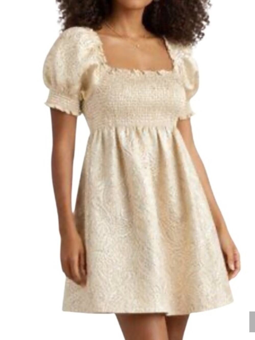 Hill House Athena Nap Dress Metallic Gold Silver Brocade Puff Sleeve Mini XL